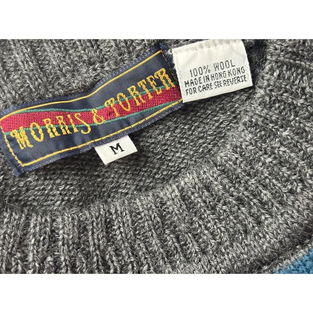 Vintage Morris & Porter Sweater Mens Medium Multicolor Argyle Wool Crewneck 80s